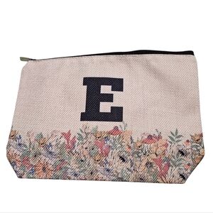 Floral Canvas Zip Pouch with Black “E” Monogram